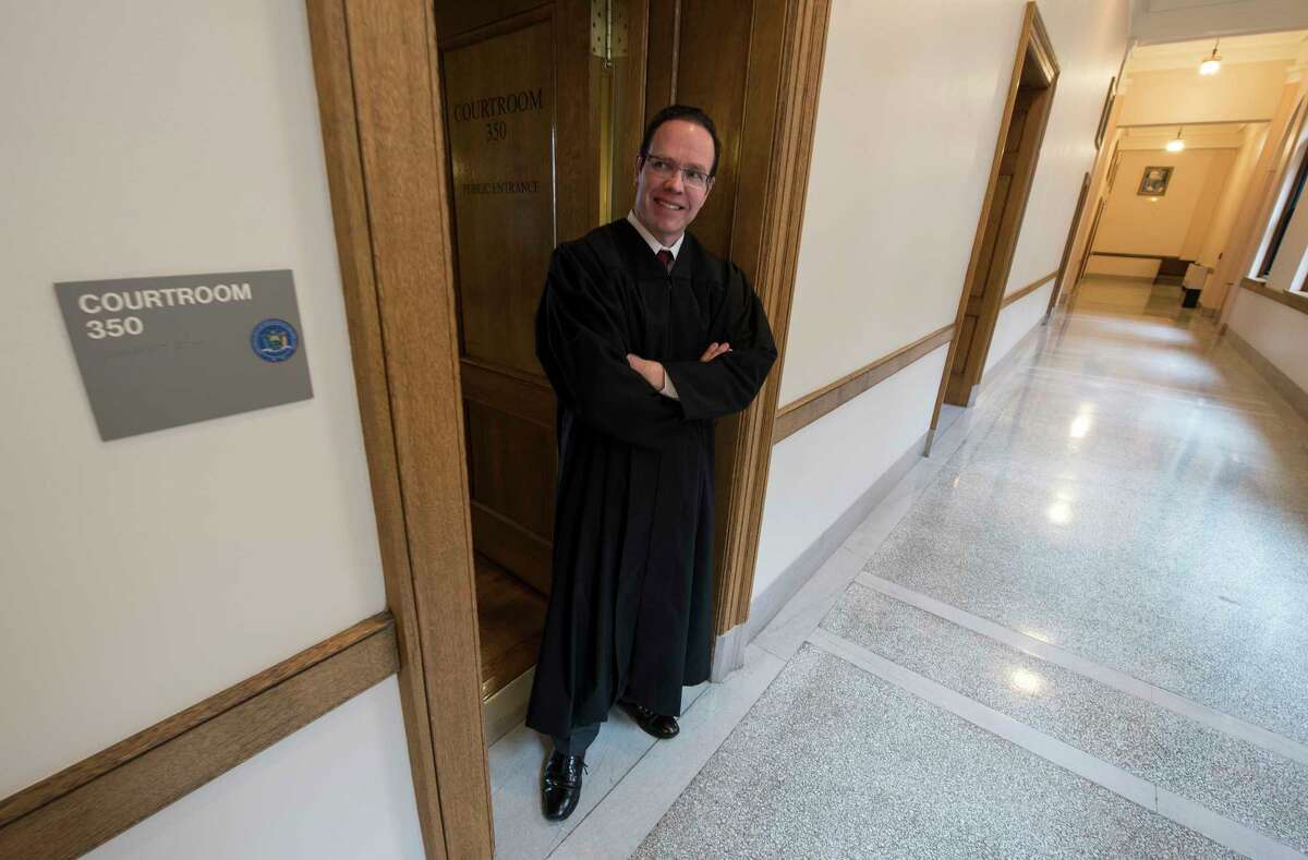 Rensselaer County Surrogate Judge Paul Morgan prepares for a case at the Albany County Courthouse Friday, April 26, 2018 in Albany, N.Y. (Skip Dickstein/Times Union)