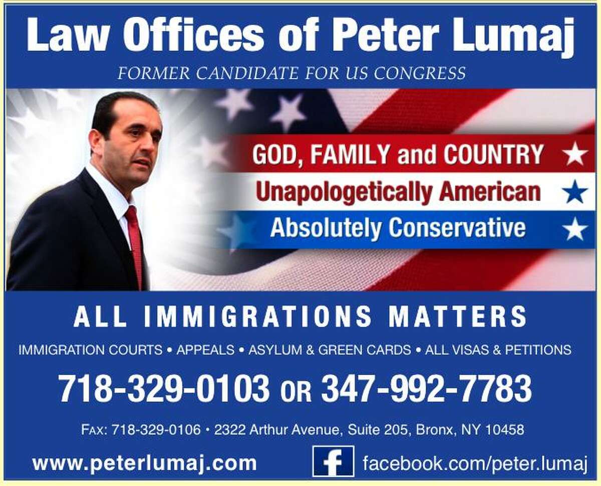 An advertisement for Law Offices of Peter Lumaj, a Republican candidate for governor of Connecticut.
