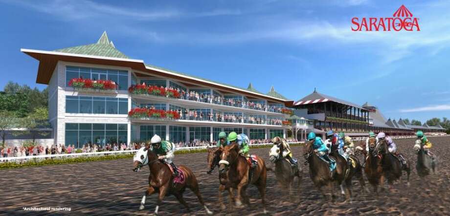 Architects' renderings of the new three-story building that will replace the current At the Rail tent at Saratoga Race Course. Photo: New York Racing Association