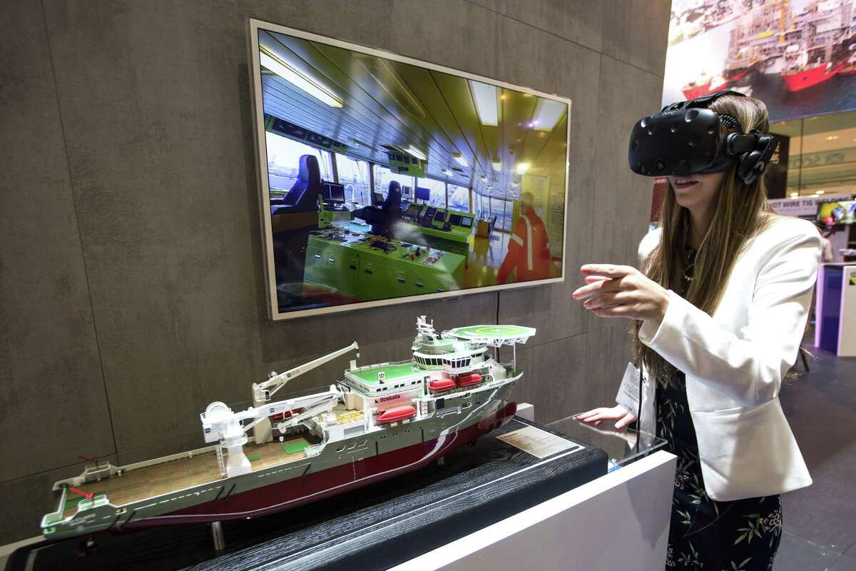 The Offshore Technology Conference kicks off this week. Last year, Jessica Bertsch takes a virtual tour of Boka Atlantis, dive support vessel, at the Boskalis booth during the 50th Offshore Technology Conference on Monday, April 30, 2018, in Houston.