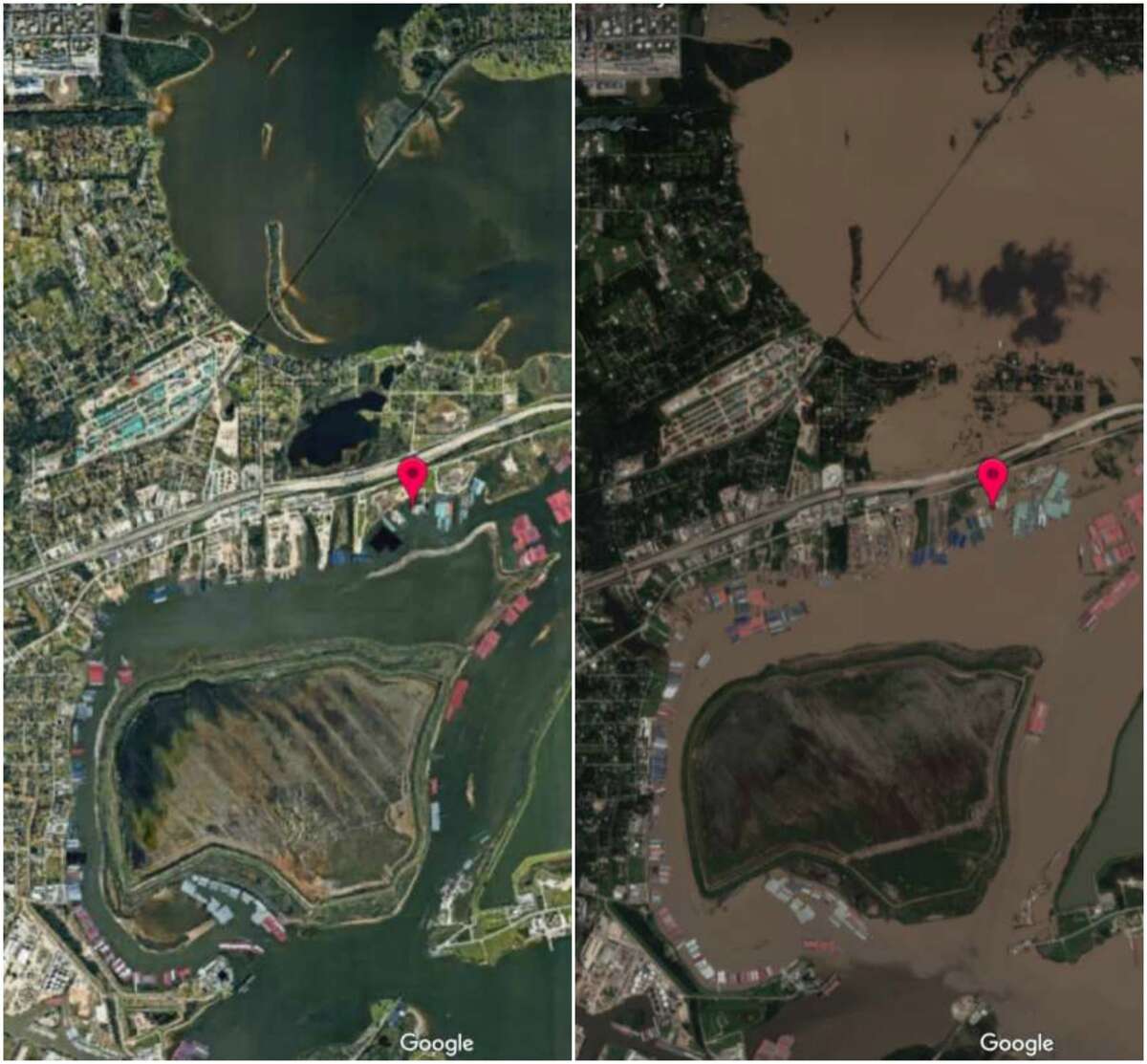 >> See the startling before and after satellite images of Harvey flooding in Houston... 