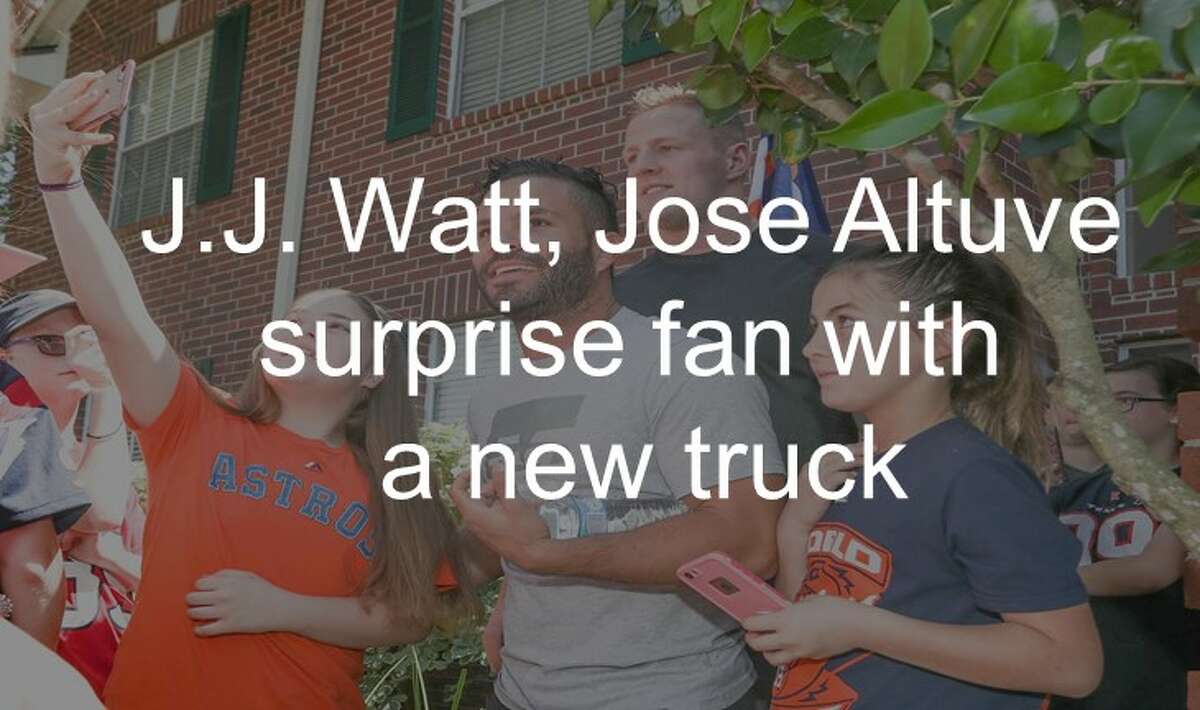 Scroll ahead to see J.J. Watt and Jose Altuve surprise a fan with a new truck.
