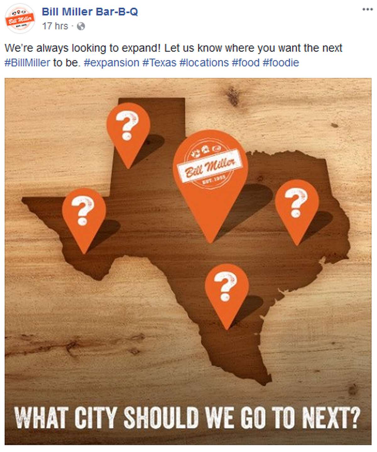 The San Antonio-based 'cue chain said in a Facebook post on Monday that the business is "always looking to expand."