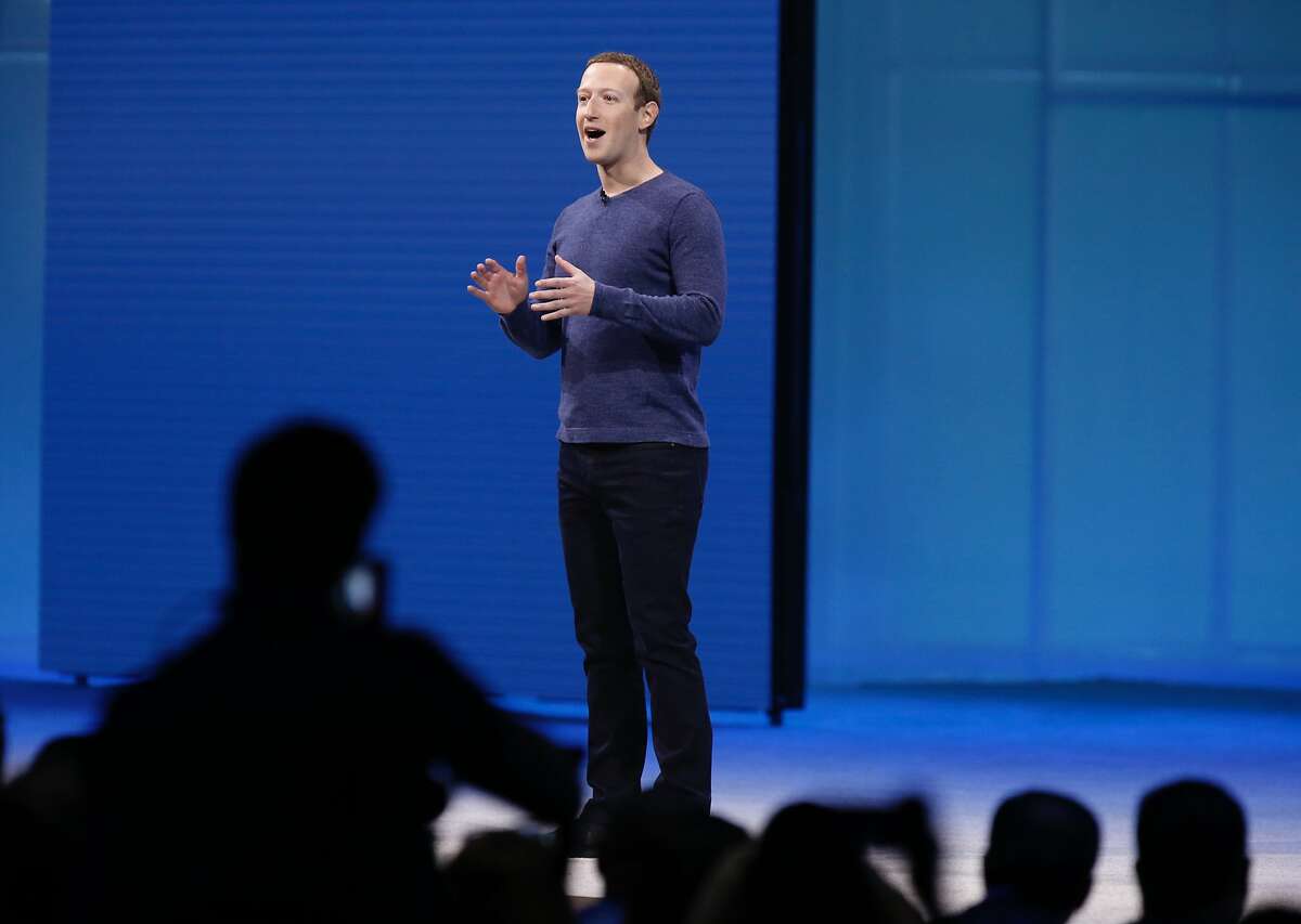Mark Zuckerberg delivers the keynote speech at the Facebook F8 developers conference to begin in San Jose, Calif. on Tuesday, May 1, 2018.