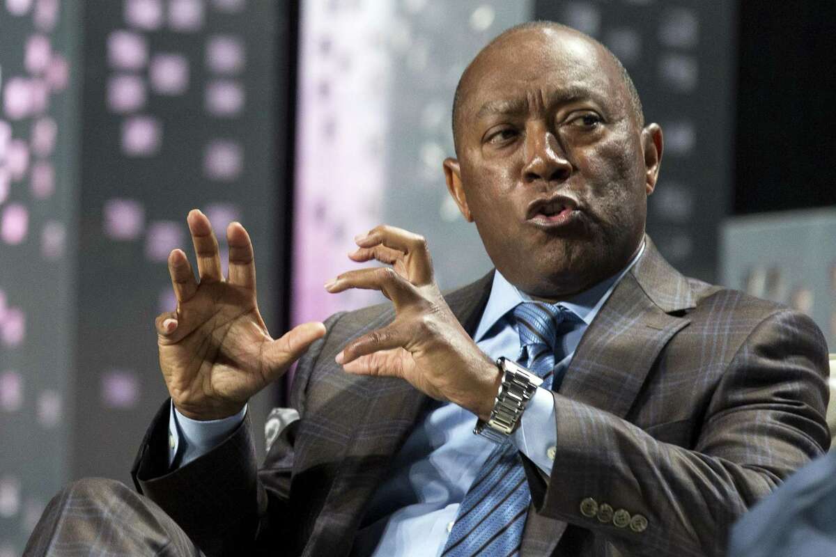 Mayor Sylvester Turner answers a question during a 'fireside chat" following the State of the City address, presented by the Greater Houston Partnership, on Tuesday, May 1, 2018. 