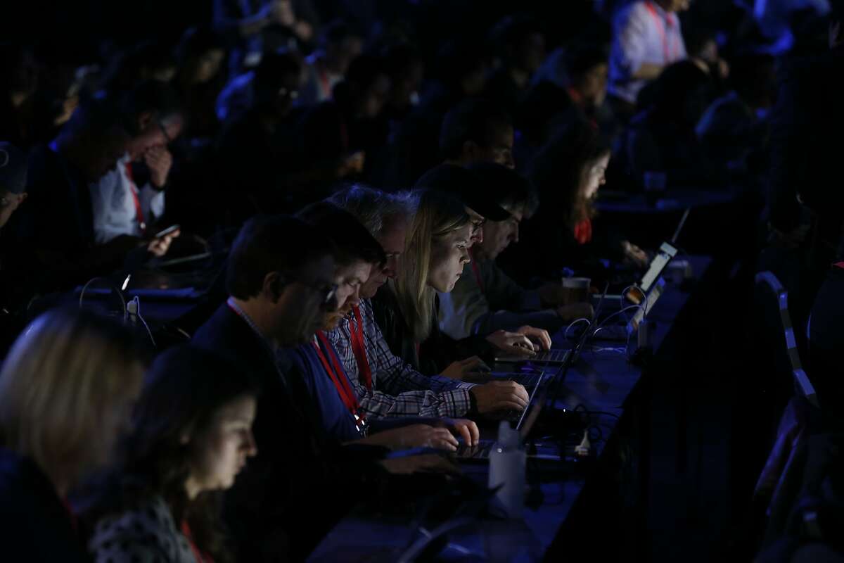 Attendees wait for the Facebook F8 developers conference to begin in San Jose, Calif. on Tuesday, May 1, 2018.