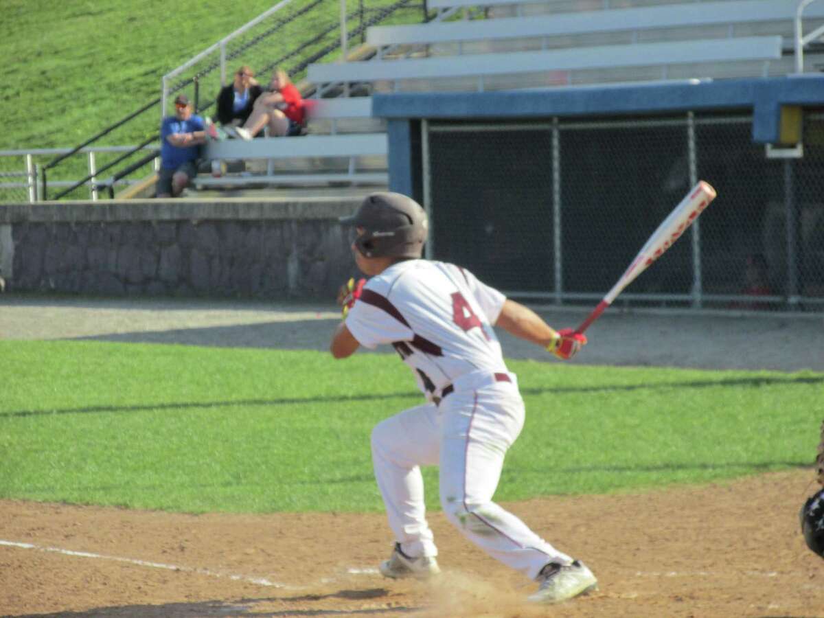 Torrington’s Aaron Bainer was one of the big hitters in a slugfest with Watertown Tuesday afternoon in a big Red Raiders win at Fuessenich Park.