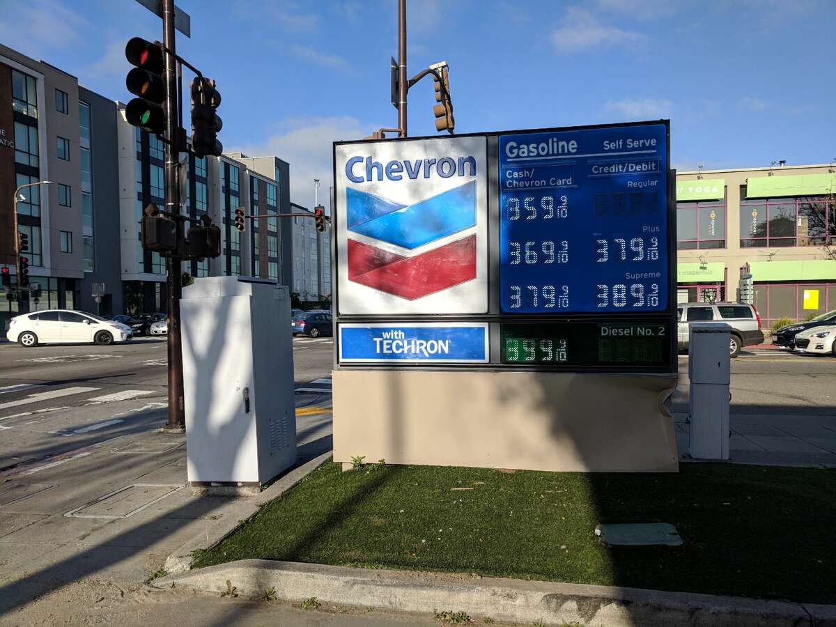 Gas prices at a Chevron in Berkeley on University Ave. and 6th on May 1, 2018.