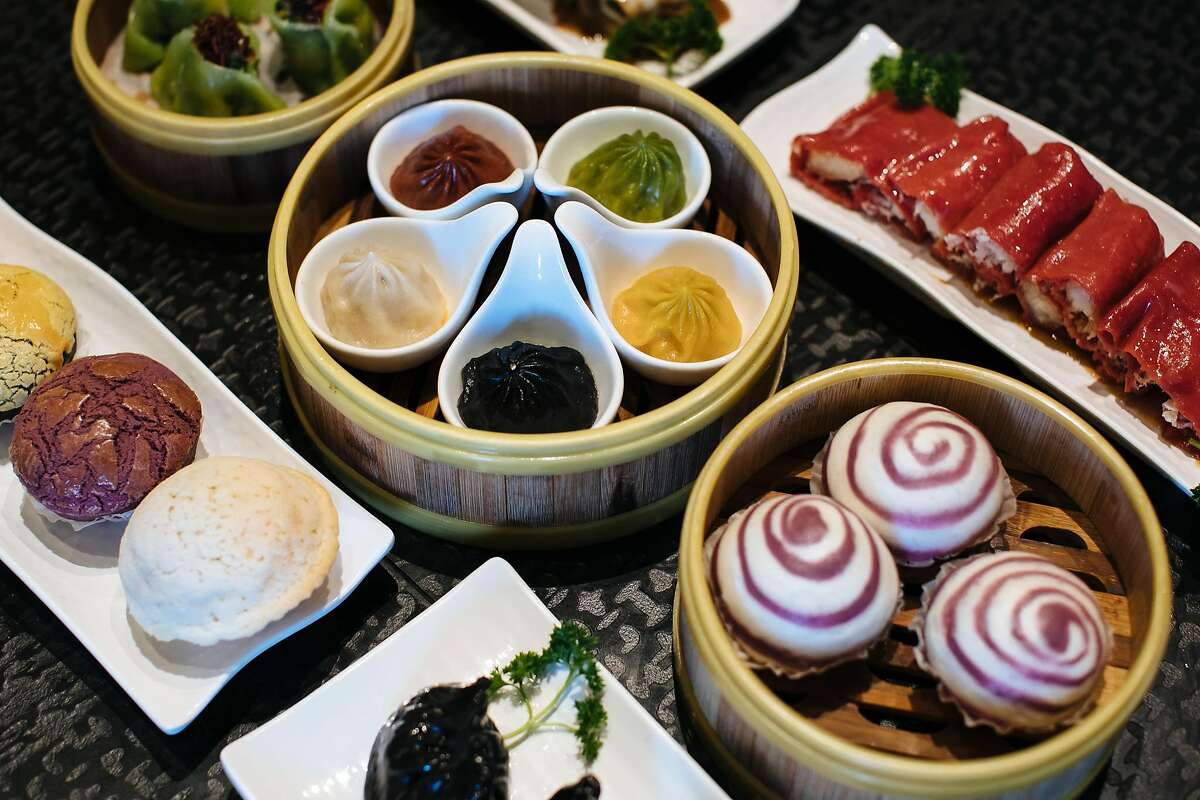 A spread of dishes photographed at Dragon Beaux in San Francisco.