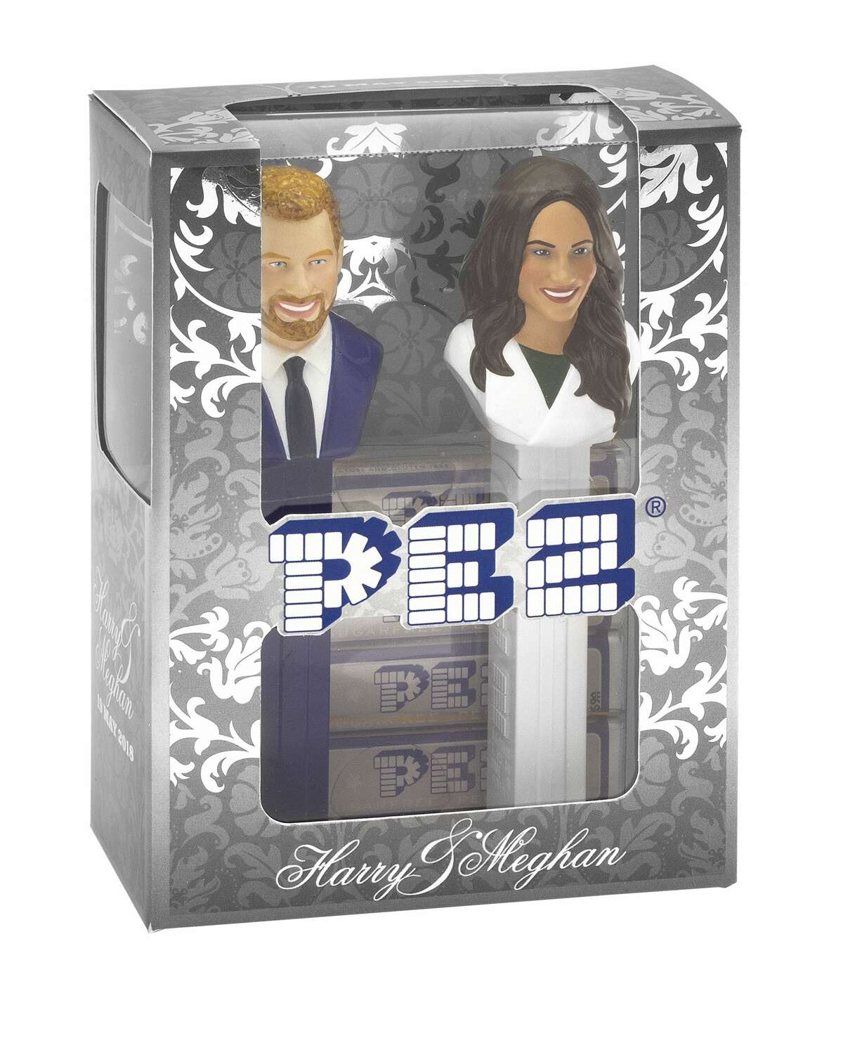 In this image released on Wednesday, May 2, 2018, Austrian sweets manufacturer PEZ has developed an exclusive souvenir for the wedding of the year. Fans of the happy couple and of the cult-brand can join in the bidding for a distinctive dispenser set, the only one of its kind in the world.