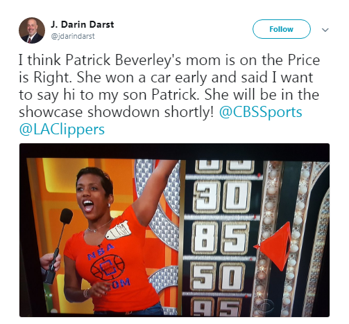 Patrick Beverley's mom swaps jerseys with Barstool Sports host