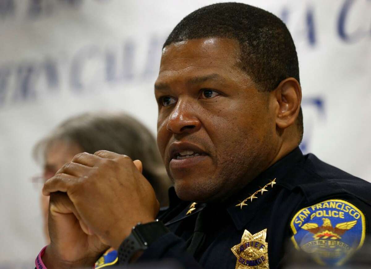 San Francisco police chief Bill Scott appears on a panel for a discussion on officer involved shootings at a meeting of the Northern California chapter of the National Organization of Black Law Enforcement Executives in Oakland, Calif. on Friday, April 13, 2018.