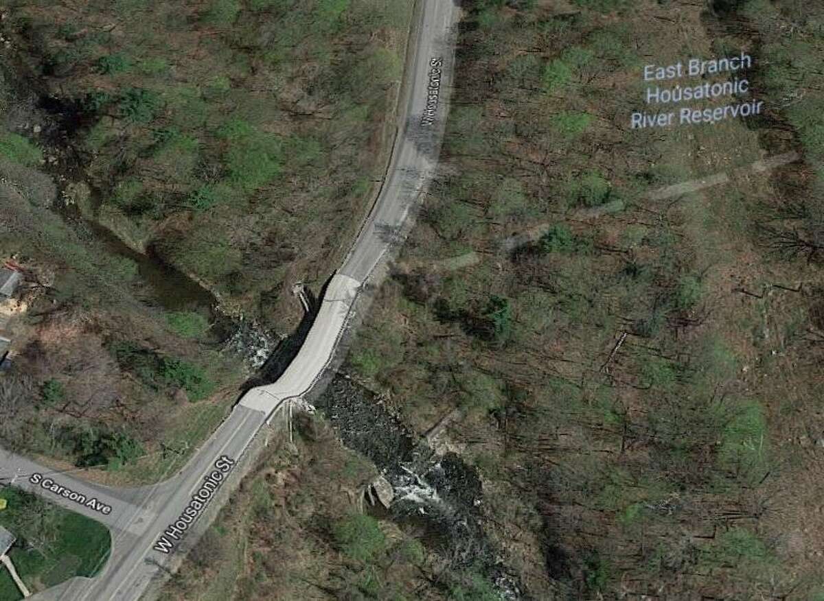 This is the area where a 14-inch sewage line at a bridge crossing on West Housatonic Street partially failed on Wednesday, May 2, 2018, said Chris Collibee, spokesman for the state Department of Energy and Environmental Protection. “Some of the volume is impacting the river, however, some is continuing to flow in the system. The volume of impact and the release rate are unknown, but the line does convey 2.5 million gallons per day.”