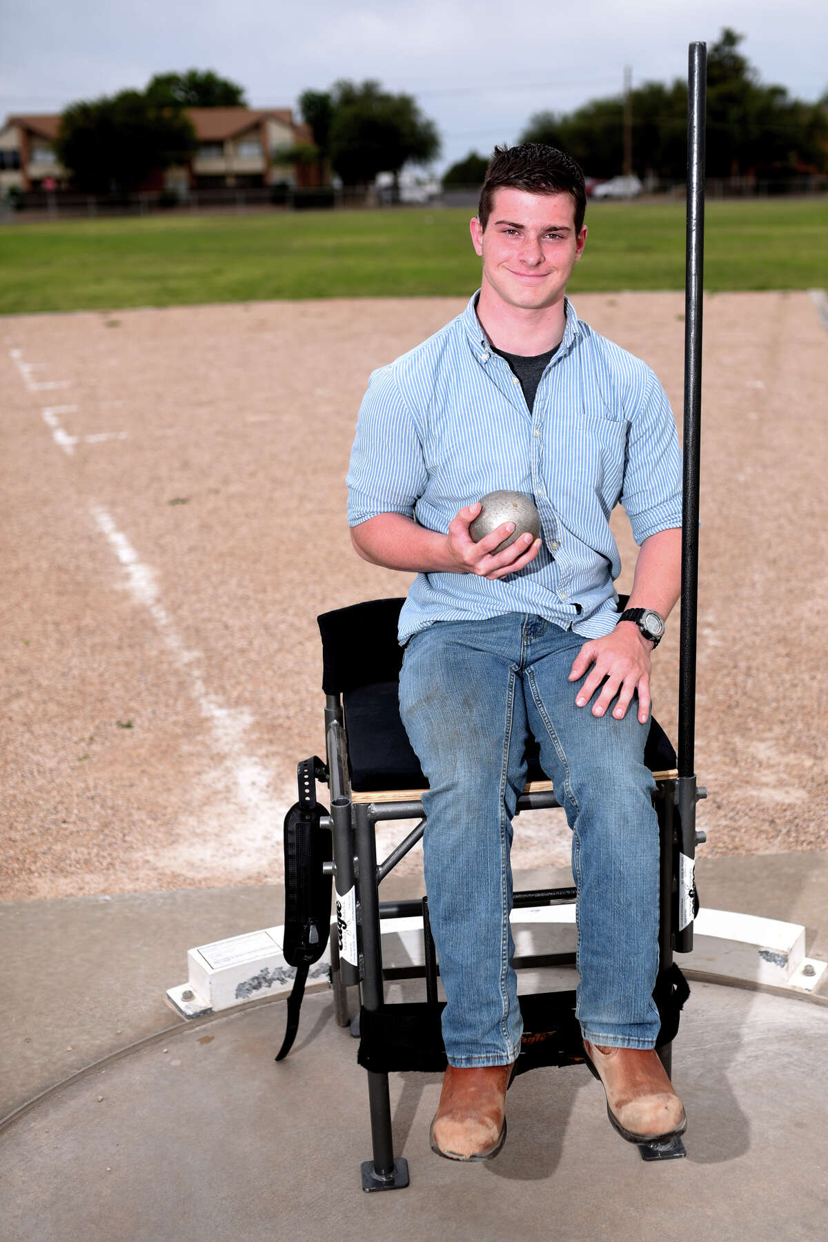 Andrews junior Wyatt Liming, a competitor in the boys shot put wheelchair event, photographed May 2, 2018, in Andrews. James Durbin/Reporter-Telegram