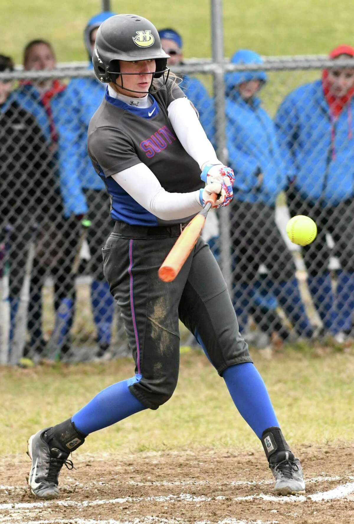 South Glens Falls Celyna Shaw takes a swing at pitch during a softball game against Burnt Hills on Tuesday, April 17, 2018 in Burnt Hills, N.Y. (Lori Van Buren/Times Union)
