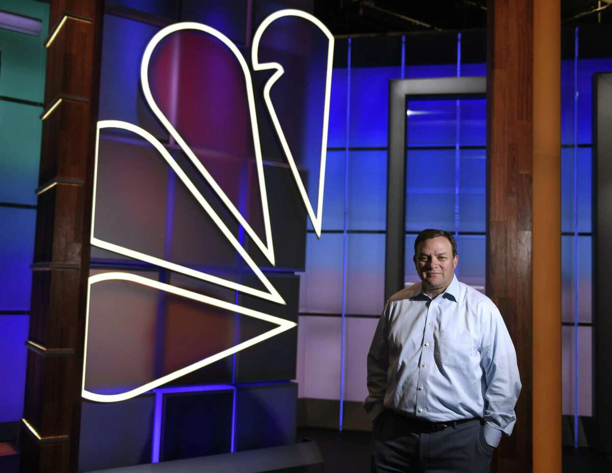 NBC Broadcasting & Sports Chairman Mark Lazarus poses in Studio 1 at the NBC Sports headquarters in Stamford, Conn., on Monday, April 30, 2018.