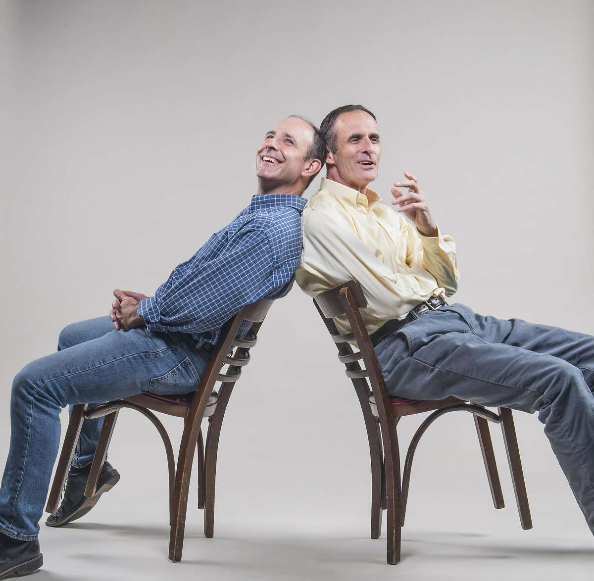 "Two Minds" at the Marsh investigates the unique collaboration and troubled friendship between brilliant Israeli psychologists Amos Tversky (Brian Herndon, left) and Daniel Kahneman (Jackson Davis, right).