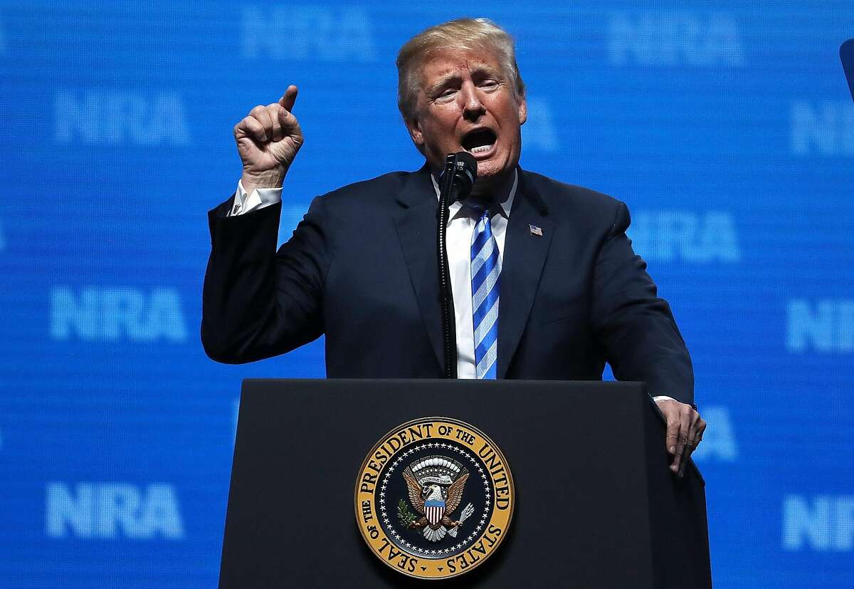 DALLAS, TX - MAY 04: U.S. President Donald Trump speaks at the NRA-ILA Leadership Forum during the NRA Annual Meeting & Exhibits at the Kay Bailey Hutchison Convention Center on May 4, 2018 in Dallas, Texas. The National Rifle Association's annual meeting and exhibit runs through Sunday. (Photo by Justin Sullivan/Getty Images)
