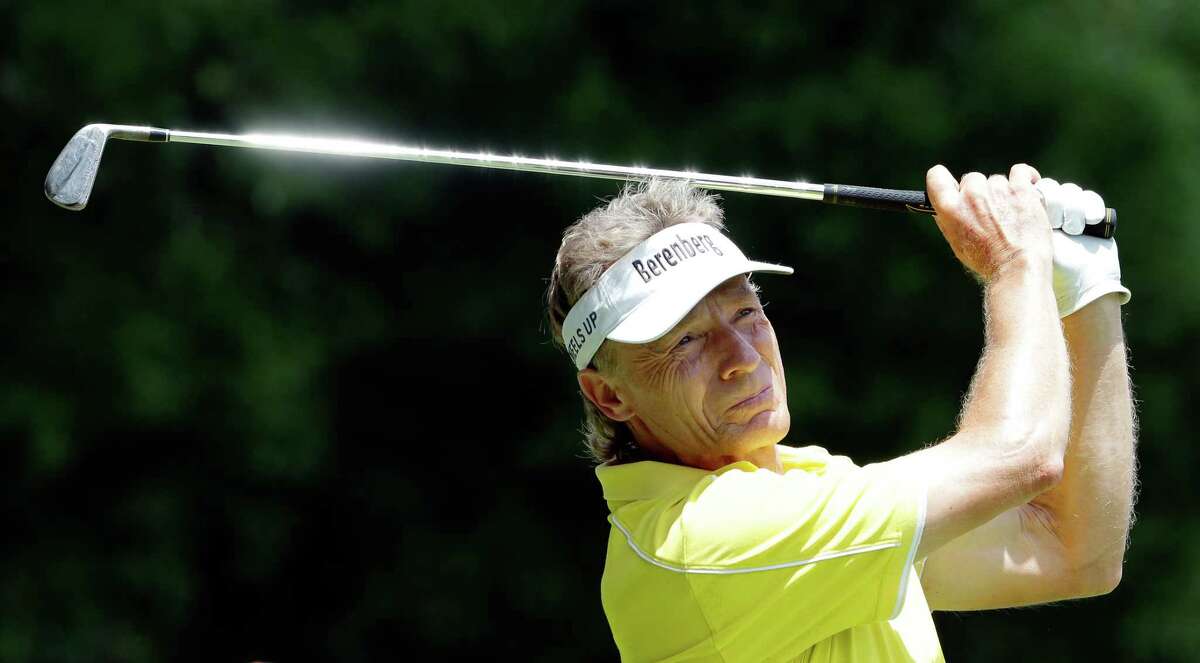 Bernhard Langer tees off on the 8th hole during the second round of the Insperity Invitational at the The Woodlands Country Club Saturday, May 5, 2018, in The Woodlands, TX. (Michael Wyke / For the Chronicle)