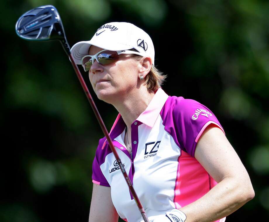 Annika Sorenstam watches her tee shot on the 11th hole during the second round of the Insperity Invitational at the The Woodlands Country Club Saturday, May 5, 2018, in The Woodlands, TX. (Michael Wyke / For the  Chronicle) Photo: Michael Wyke/For The Chronicle