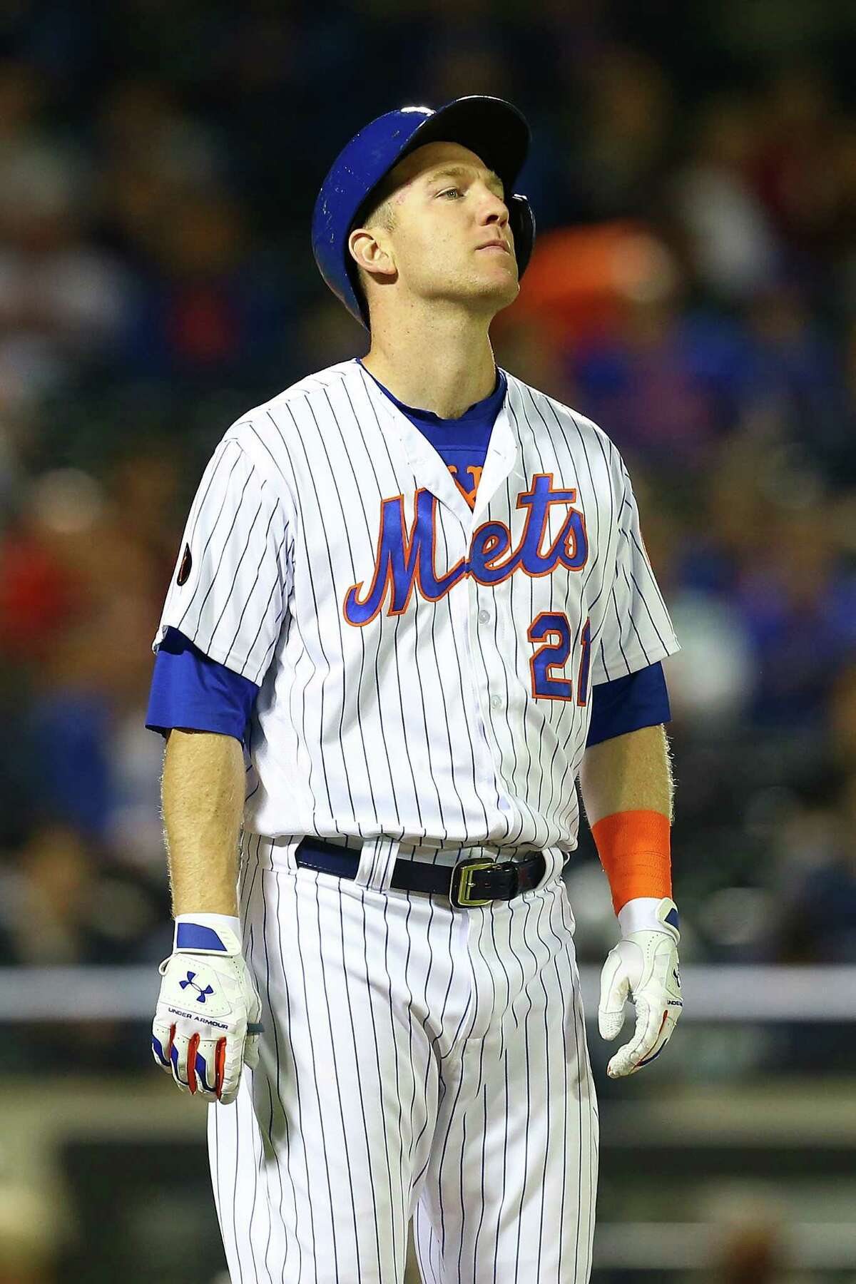 NEW YORK, NY - MAY 05: Todd Frazier #21 of the New York Mets reacts after hitting into a double play to end the sixth inning against the Colorado Rockies at Citi Field on May 5, 2018 in the Flushing neighborhood of the Queens borough of New York City. (Photo by Mike Stobe/Getty Images)