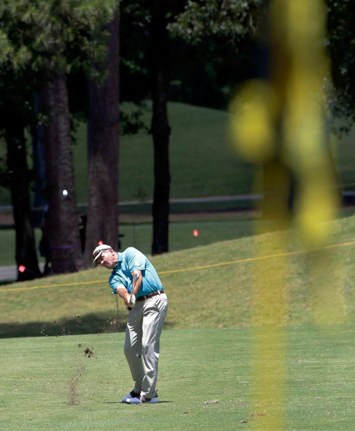 Scott Dunlap hits on the 6th hole fairway during the third round of the Insperity Invitational at the The Woodlands Country Club Sunday, May 6, 2018, in The Woodlands, TX. (Michael Wyke / For the Chronicle)
