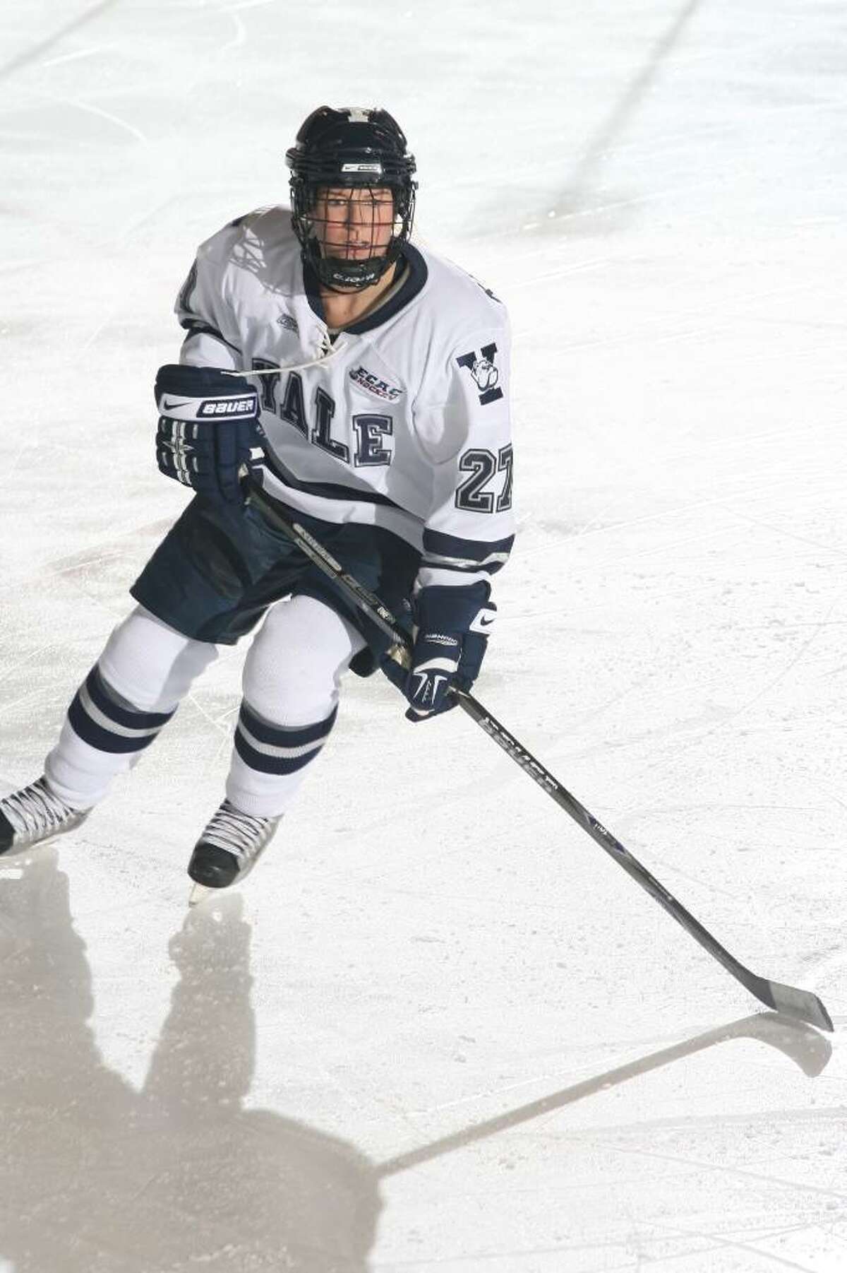 Greenwich Academy graduate and Yale forward, Bray Ketchum on the ice with the Yale University team.