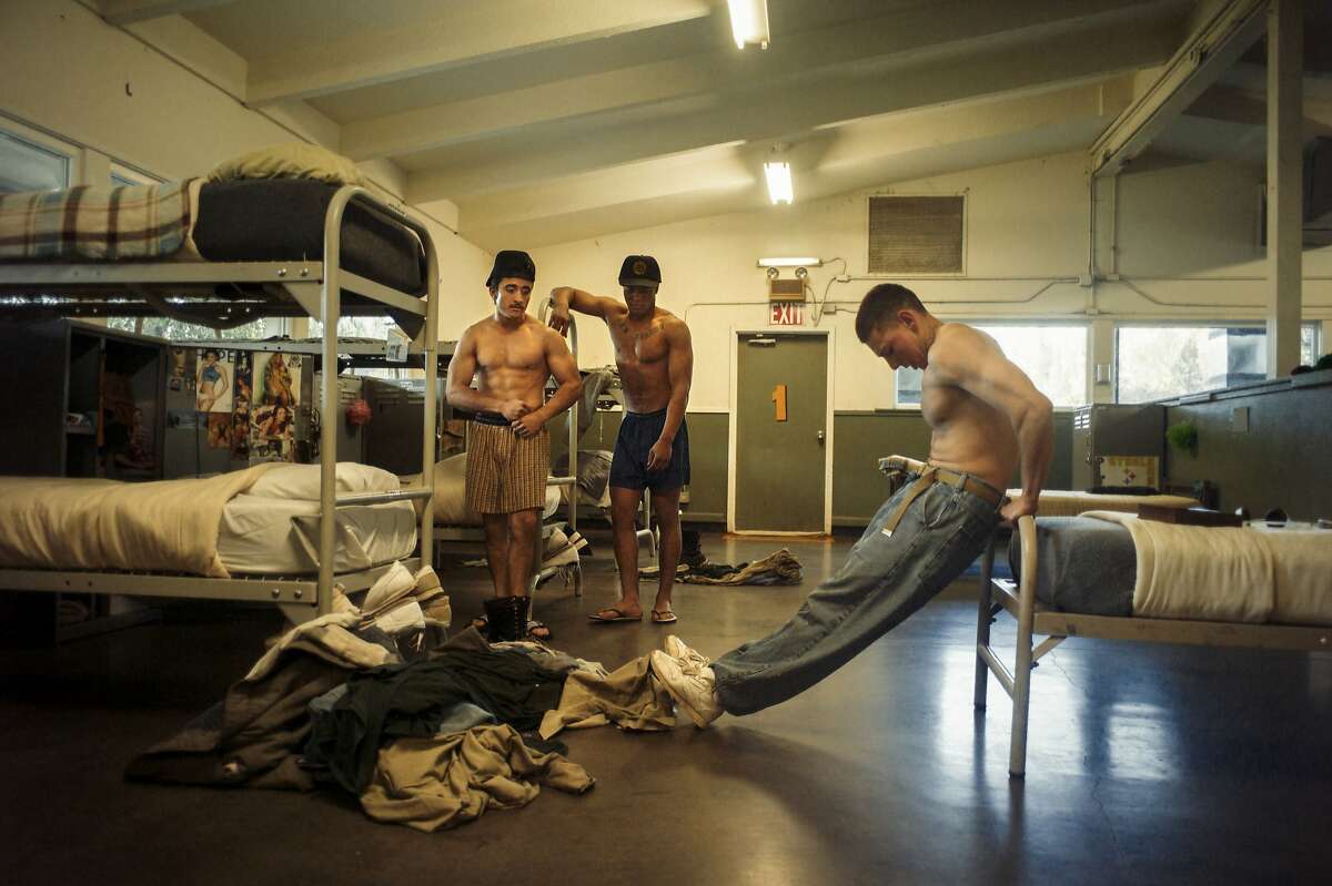 During �count,� when guards make a headcount every hour, Inmates of Pine Grove Conservation Camp often workout at their bunks to stay active and fit for their heavily physical work schedule, which consists mostly of road work in the mountainous region.