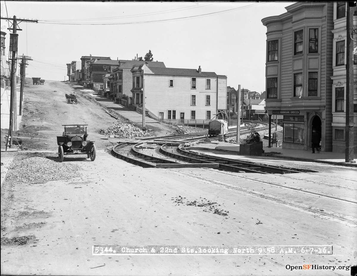 Church and 22nd as it appeared in June of 1916. The construction of the J-Church line can be seen on the right.   Photo courtesy of OpenSFHistory.