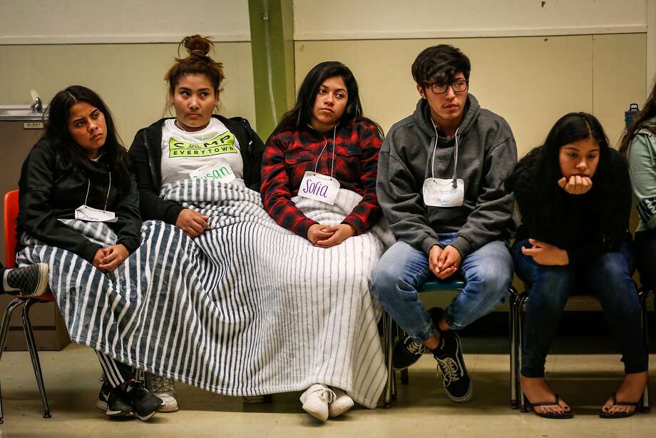Students listen during an exercise at Camp Everytown in Boulder Creek, California, on Thursday, Oct. 12, 2017. Photo: Gabrielle Lurie / The Chronicle