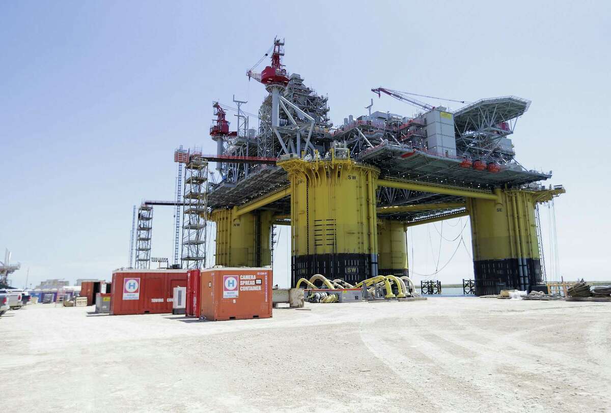 A view of Shell's new Gulf deepwater platform, Appomattox, before it's set out to sea on Monday, April 23, 2018, in Ingleside. ( Elizabeth Conley / Houston Chronicle )