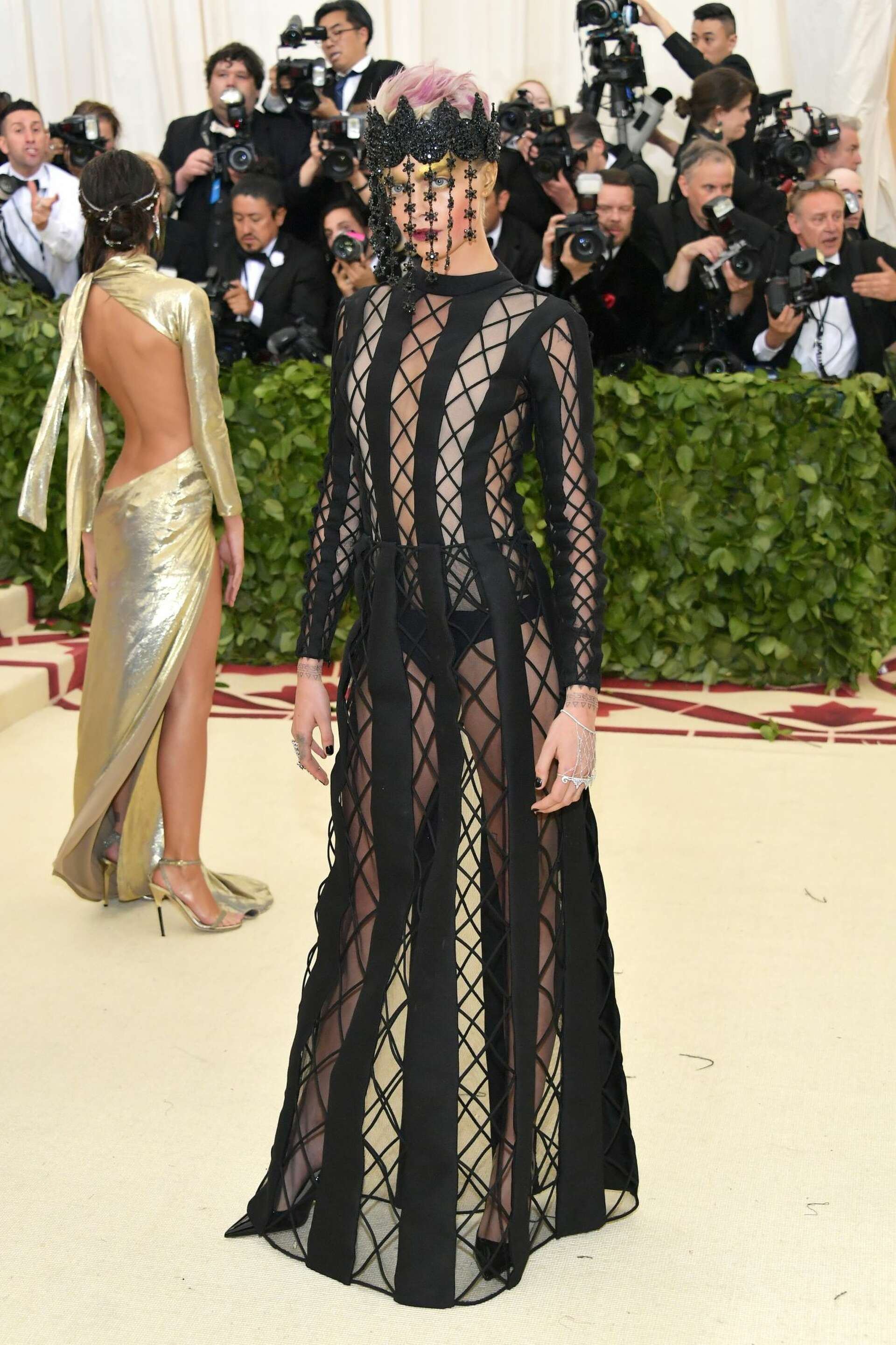 grimes met gala dress designer @Grimes + sword = one unforgettable Met Gala look (and dont even get us  started on the @irisvanherpen gown and the Dune-inspired chrome face  mask). #MetGala #MetInAmerica, Directed by