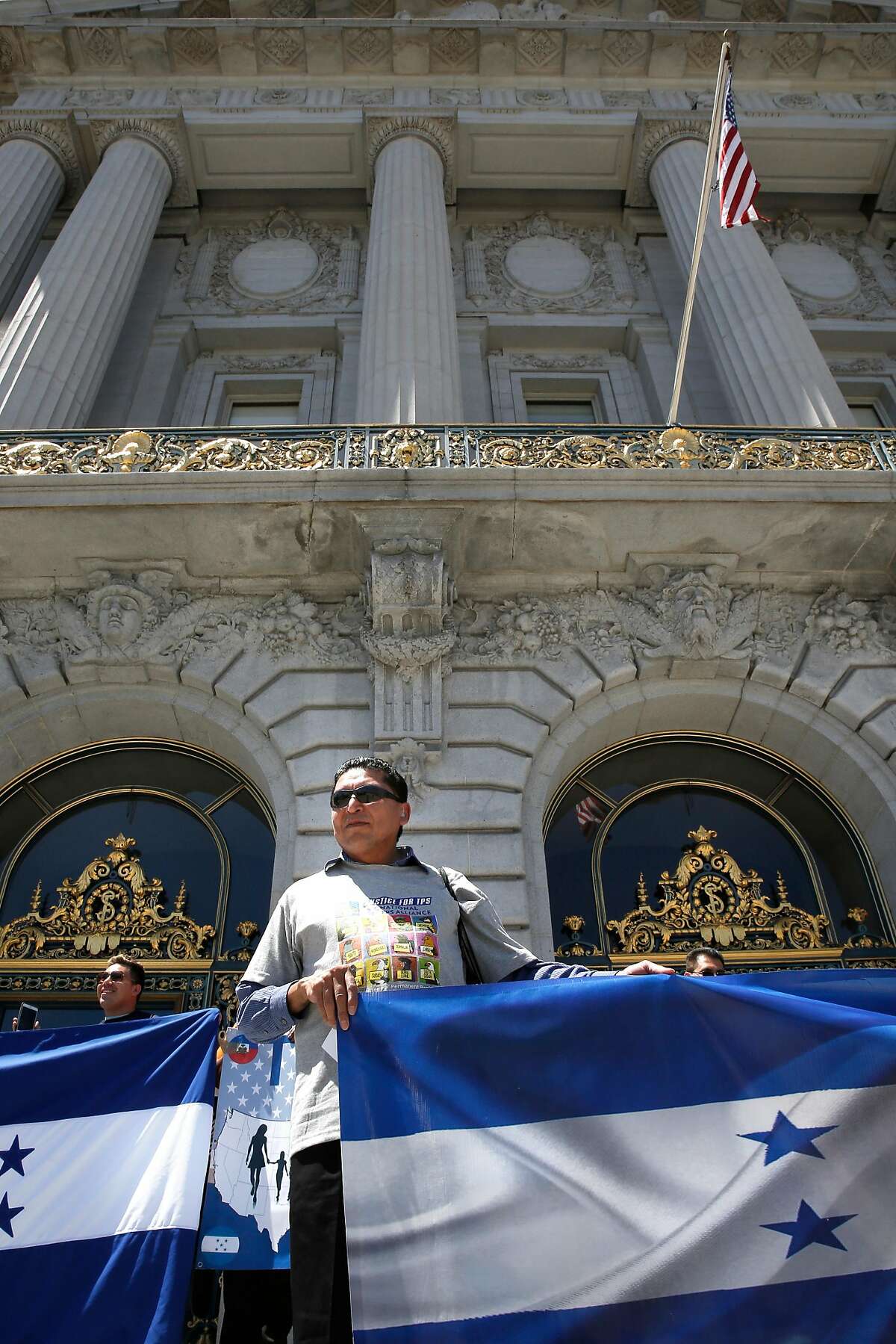 Jose Ramos, a temporary protected status holder has been in US for 19 years, is seen during a news conference and rally in San Francisco, Ca. on Mon. May 7, 2018, on the steps of City Hall to criticize the Trump Administration decision, announced Friday, to end a program that has since it started in 1999 protected tens of thousands of Hondurans in the U.S. from deportation.