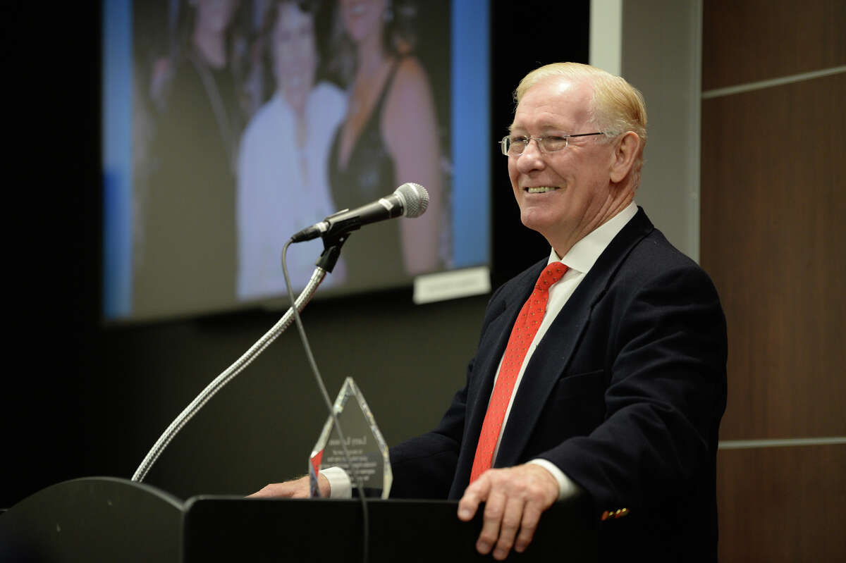 Former Bridge City native Larry Lawson speaks Monday, May 07 during an event at Lamar to recognize him as a recent recipient of the Horatio Alger Award. Other recipients include U.S. presidents, actors and professional athletes. Lawson attended Lamar before becoming a successful entrepreneur. Photo taken Monday, May 07, 2018 Guiseppe Barranco/The Enterprise