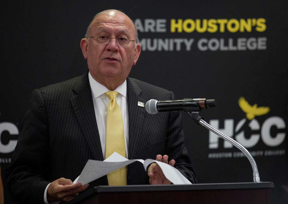 Houston Community College chancellor Cesar Maldonado speaks to reporters during a press conference at the administration building Tuesday, May 8, 2018, in Houston. HCC closed its Central Campus Monday and Tuesday after becoming aware of a threat through social media this weekend.