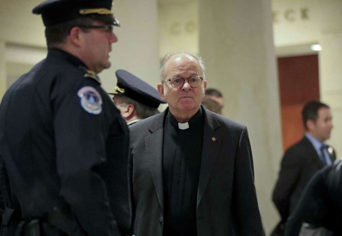 Rev. Patrick Conroy, chaplain of the House of Representatives, arrivess at memorial service for U.S. Capitol Police officers who lost their lives in the line on duty on Tuesday.