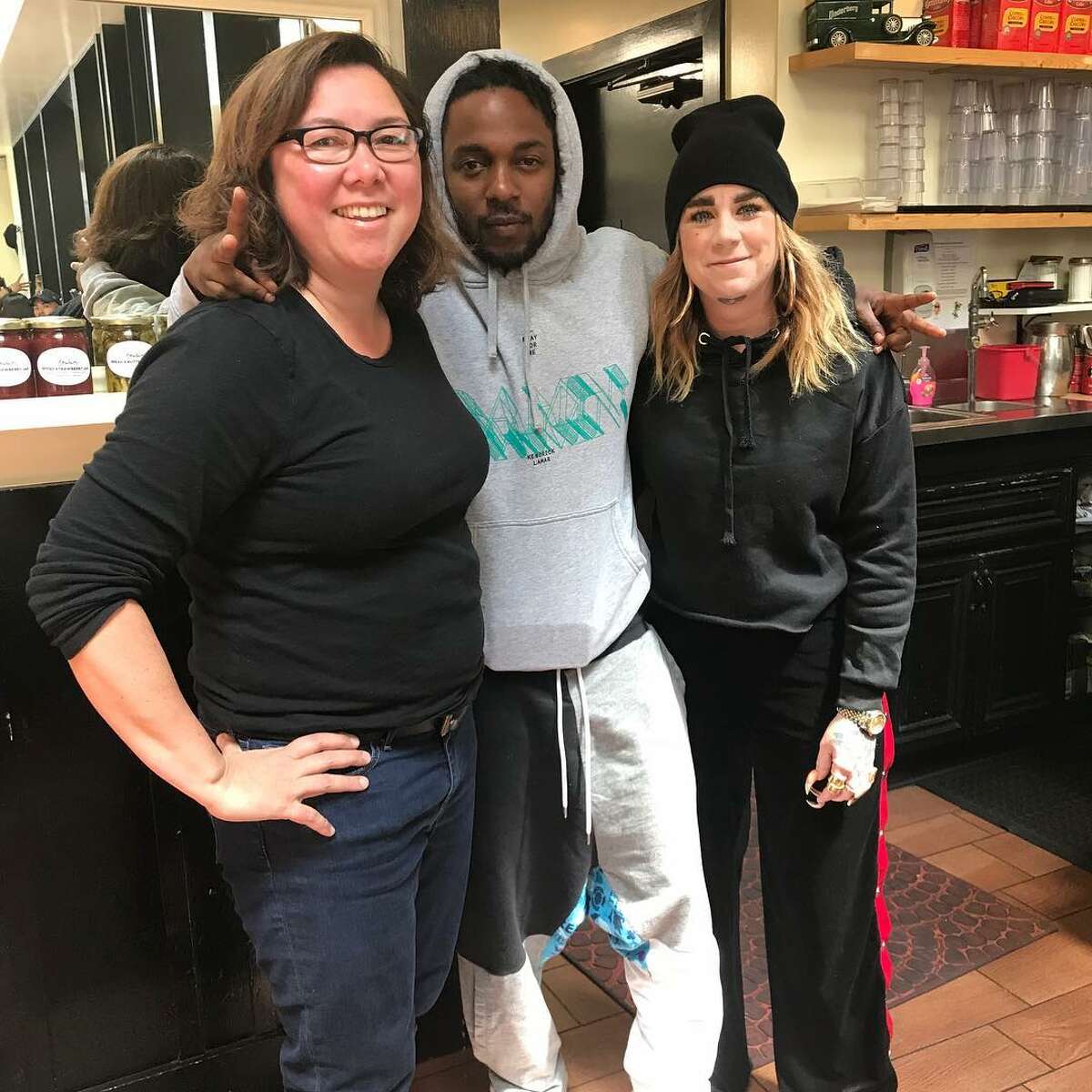 Rapper Kendrick Lamar stopped into Brenda's Soul Food on Tuesday while in town for his show at the Oracle Arena on Wednesday.