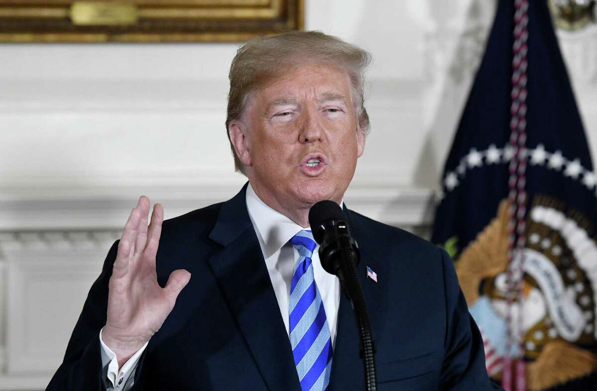 President Donald Trump speaks about the Iran nuclear deal, also known as the Joint Comprehensive Plan of Action, during an event in the Diplomatic Room of the White House on Tuesday.
