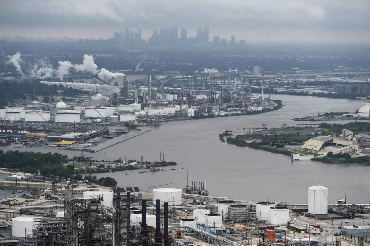 The Houston Ship Channel is shown in the aftermath of Tropical Storm Harvey on Tuesday, Aug. 29, 2017, in Houston. A project from Texas A&M and the University of North Carolina seeks to identify contaminated sediments in Galveston Bay, project where they will end up and how much it will cost to remove them.