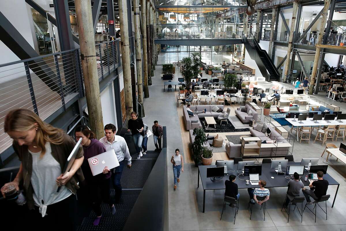 The new workspace of the startup Gusto, in San Francisco, Ca. on Mon. May 7, 2018. Gusto, a 250-person startup just transformed a 50,000 square foot steel shop into a giant living room for employees and guests at SF's Pier 70.