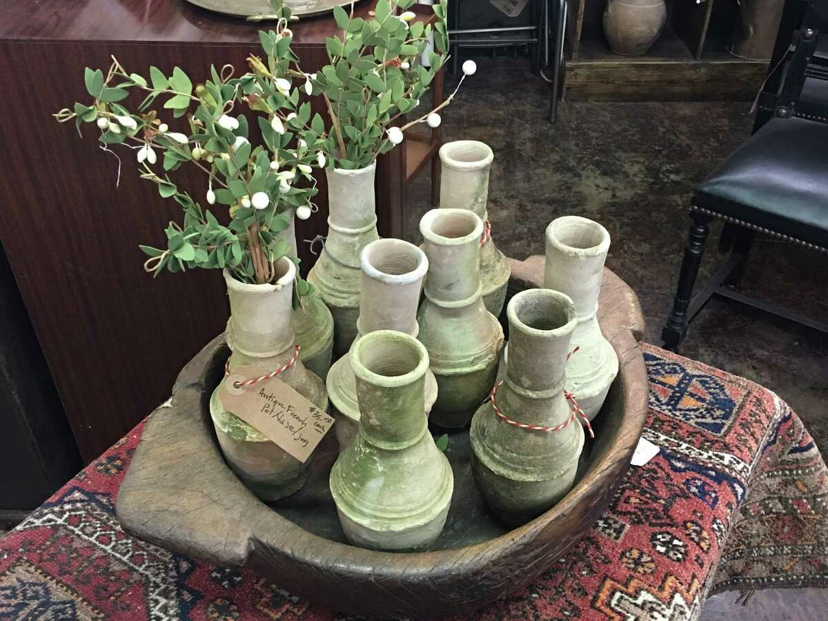 Antique French pots at AG Antiques in the Heights