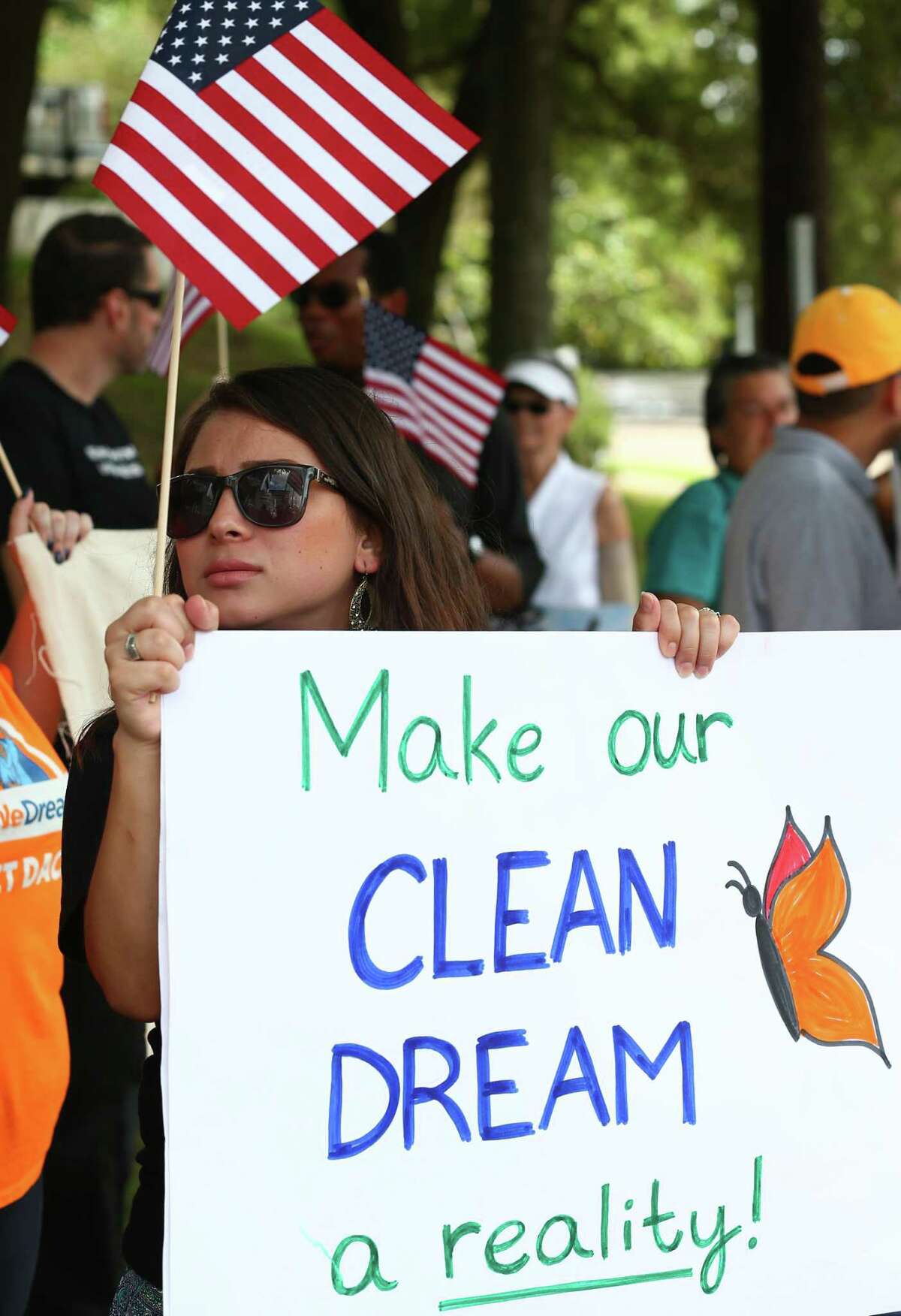 People with United We Dream Houston rally in 2017 outside Sen. John Cornyn’s office to voice their support for a “Dream Act” without dangerous enforcement add-ons.