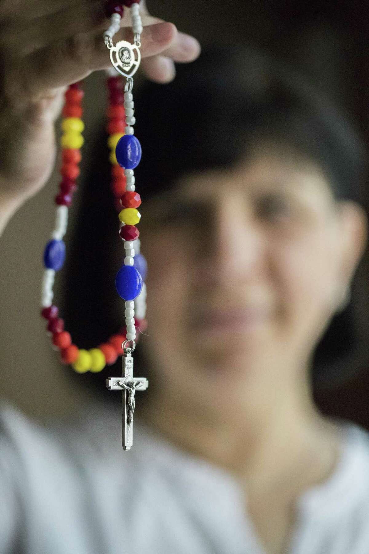 Maria Esther Aguilera has been making Astros rosaries since the 2017 baseball season. The rosaries became hot commodities during the Astros?’ run to the World Series and ended with crowds waiting in line for the rosary beads during the World Series. The designs vary and some of them are designed resembling the retro colors of the team. Monday, May 7, 2018, in Houston. ( Marie D. De Jesus / Houston Chronicle )