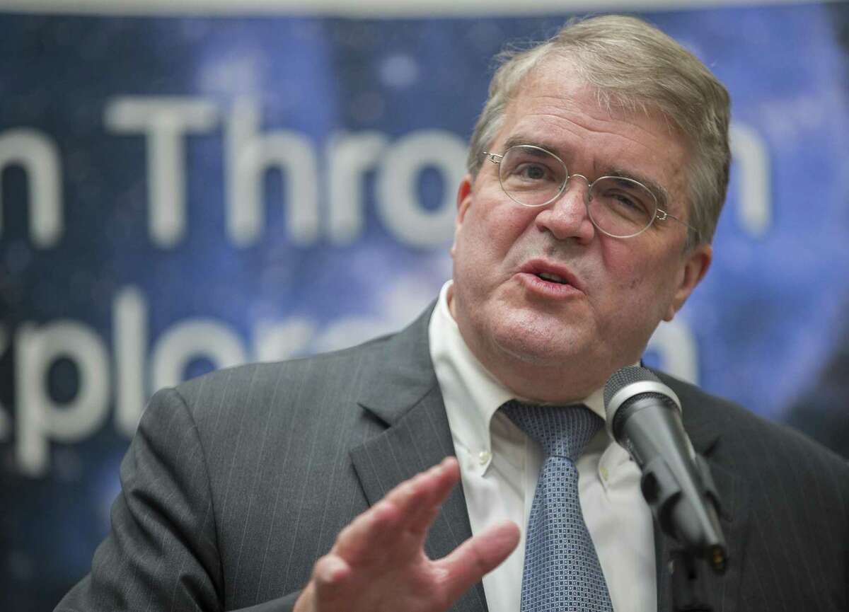 U.S. Representative John Culberson, Chairman of the House Appropriations Subcommittee on Commerce, Justice, and Science, speaks to employees at Oceaneering Space Systems, Monday, April 30, 2018, in Houston. ( Mark Mulligan / Houston Chronicle )