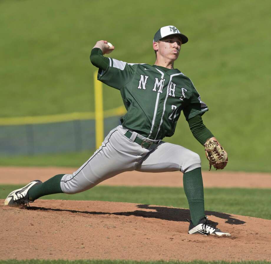 Timothy Cianciolo (21) started on the mound for New Milford in the boys baseball game between New Milford and Brookfield high schools, Wednesday afternoon, May 9, 2018, at Brookfield High School, Brookfield, Conn. Photo: H John Voorhees III / Hearst Connecticut Media / The News-Times