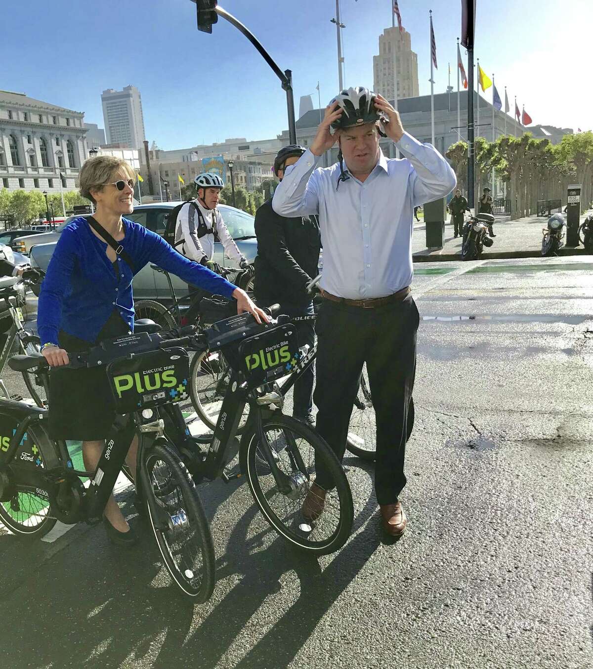 San Francisco Mayor Mark Farrell participates in Bike to Work Day, May 10, 2018.
