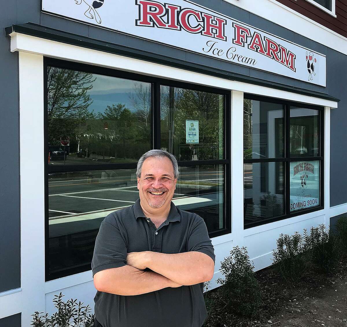 Mark DePaolis, franchise owner, stands in front of his Rich Farm Ice Cream store in Brookfield Village in Brookfield, Conn., on Monday, May 7, 2018. DePaolis will open the stand on Monday, May 14.