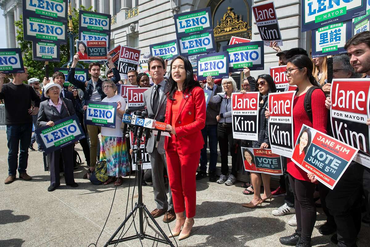 SF mayoral candidates Jane Kim and Mark Leno are seen together at a press conference to announce the historic "Standing Together" joint campaign ad on Thursday, May 10, 2018. San Francisco Calif.