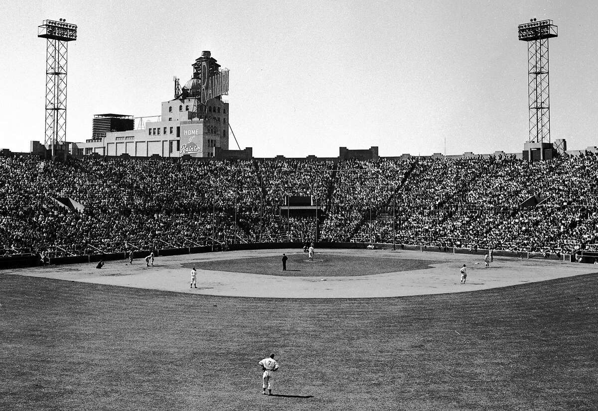 May 19, 1949: The San Francisco Seals play at their longtime home in the Mission District, Seals Stadium. The working class stadium, which had a live seal in the lobby for many years, hosted the Seals from 1931 to 1957 and the San Francisco Giants during the team's first year after its 1958 move from New York. Rainier Brewery can be seen in the distance - there were multiple breweries next door to the ballpark, and the smell of hops was ever-present during baseball games. The photo was taken by Bob Campbell, a longtime staff photographer who joined the Chronicle after serving in World War II.