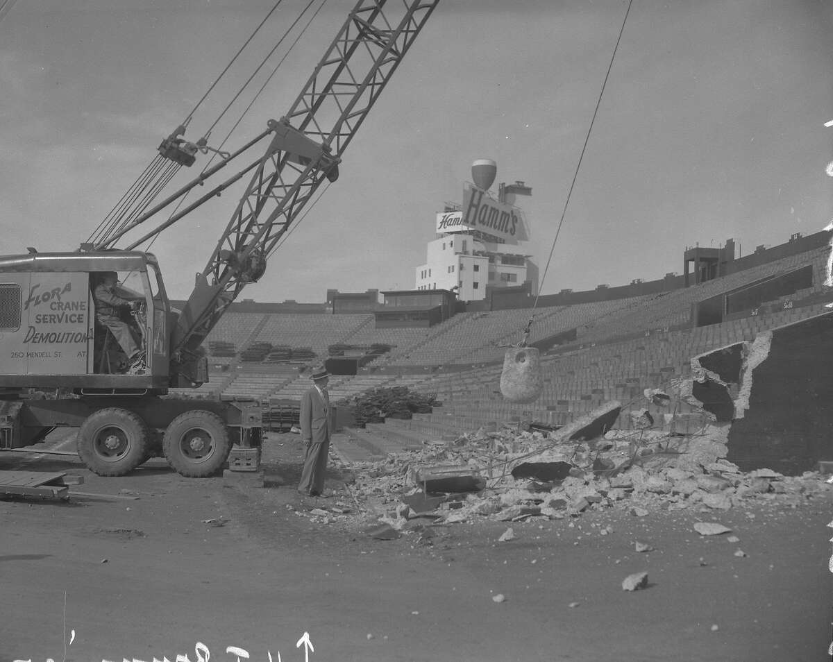 Demolition of Seals Stadium with Hamm's beer plant in background Photos shot 11/04/1959